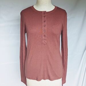 Splendid Rowan Fitted Henley Top Button Placket  Cotton Modal Blend Penny L NWT